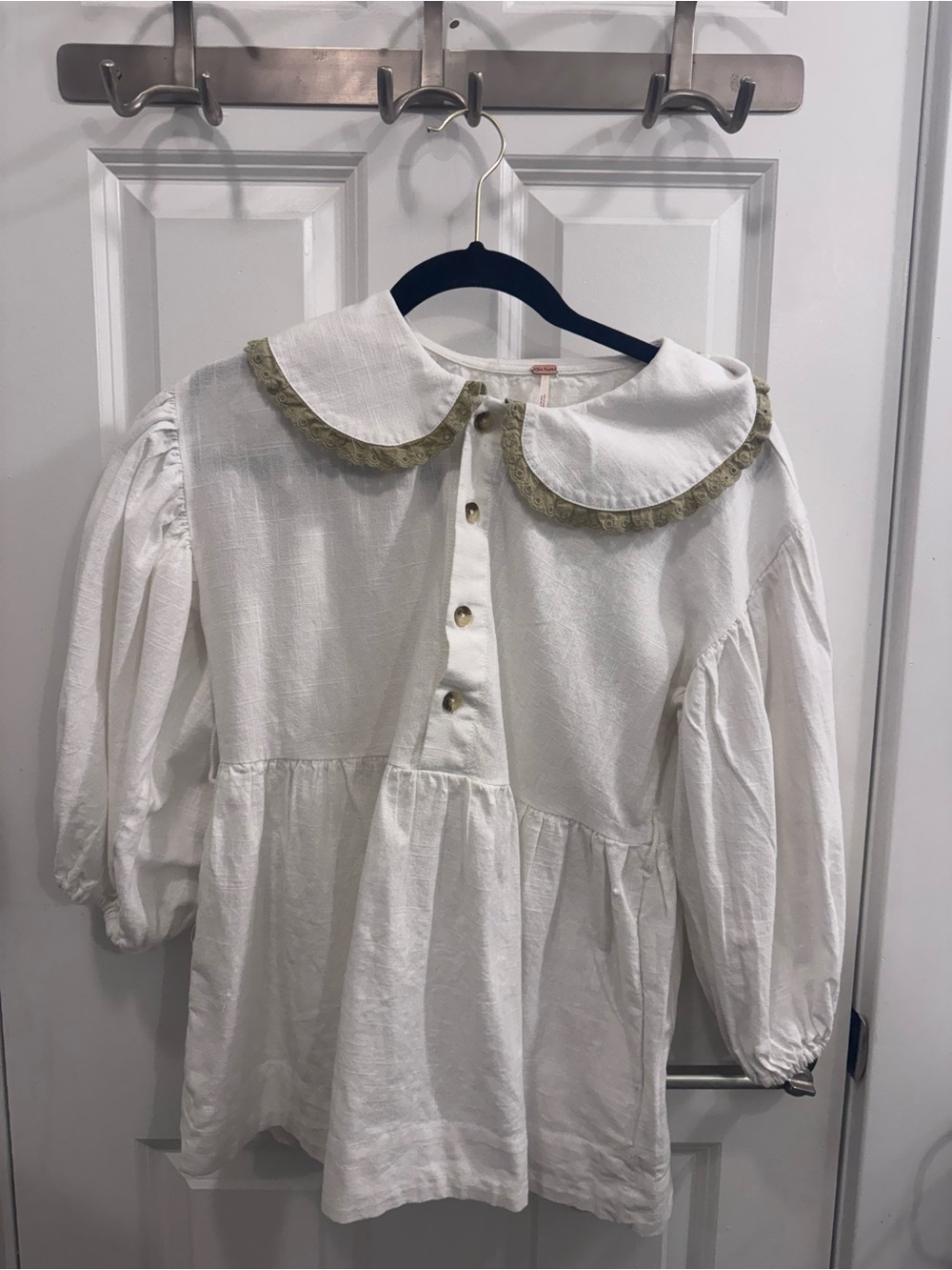 Free People Cream Blouse with Olive Trim